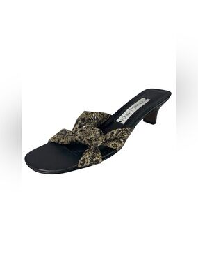 Donald J. Pliner Kitten Heel Mule Sandals Snake-Print Knot Womens 9.5 M Brown